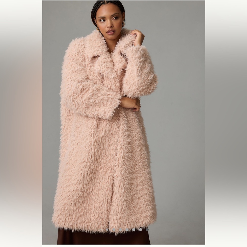 🧸NWT By Anthropologie Faux Fur Shaggy Teddy Duster Coat Jacket Peach Pink🧸 - Picture 10 of 11